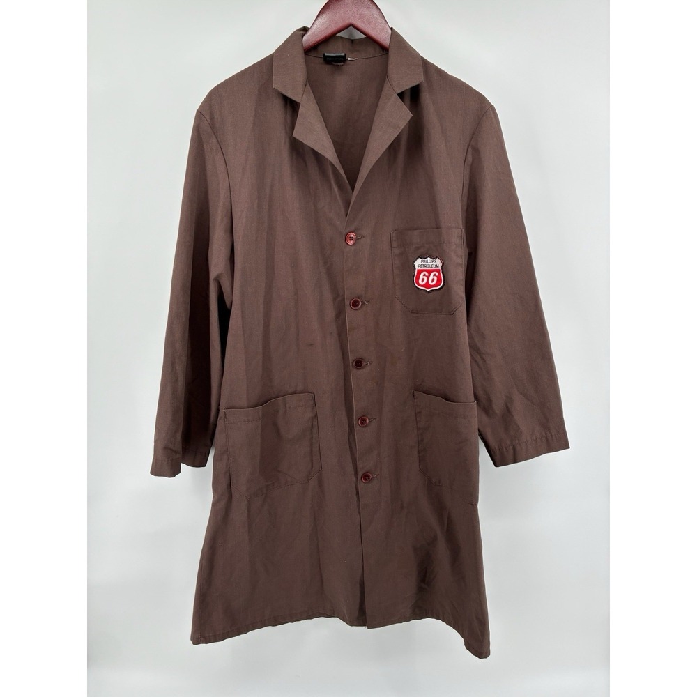 VNTG 70's Phillips 66 Mechanic Shop Coat Sears Work Brown Size Large Chore USA - Picture 1 of 8